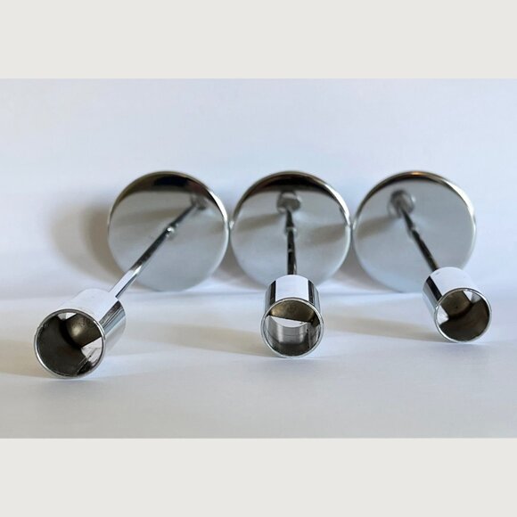 Set of 3 Mid Century Modern Style Chrome Graduated Tiered Candle Stick Holders - Picture 5 of 7